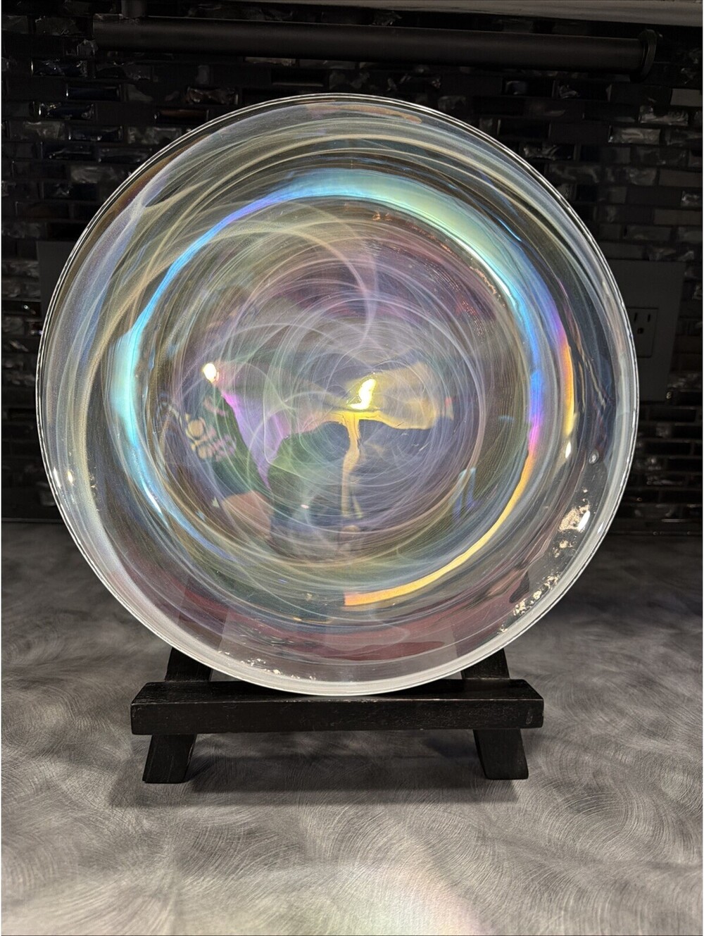 Artistic Accents Iridescent White Swirl Glass Dinner Plate 11"
